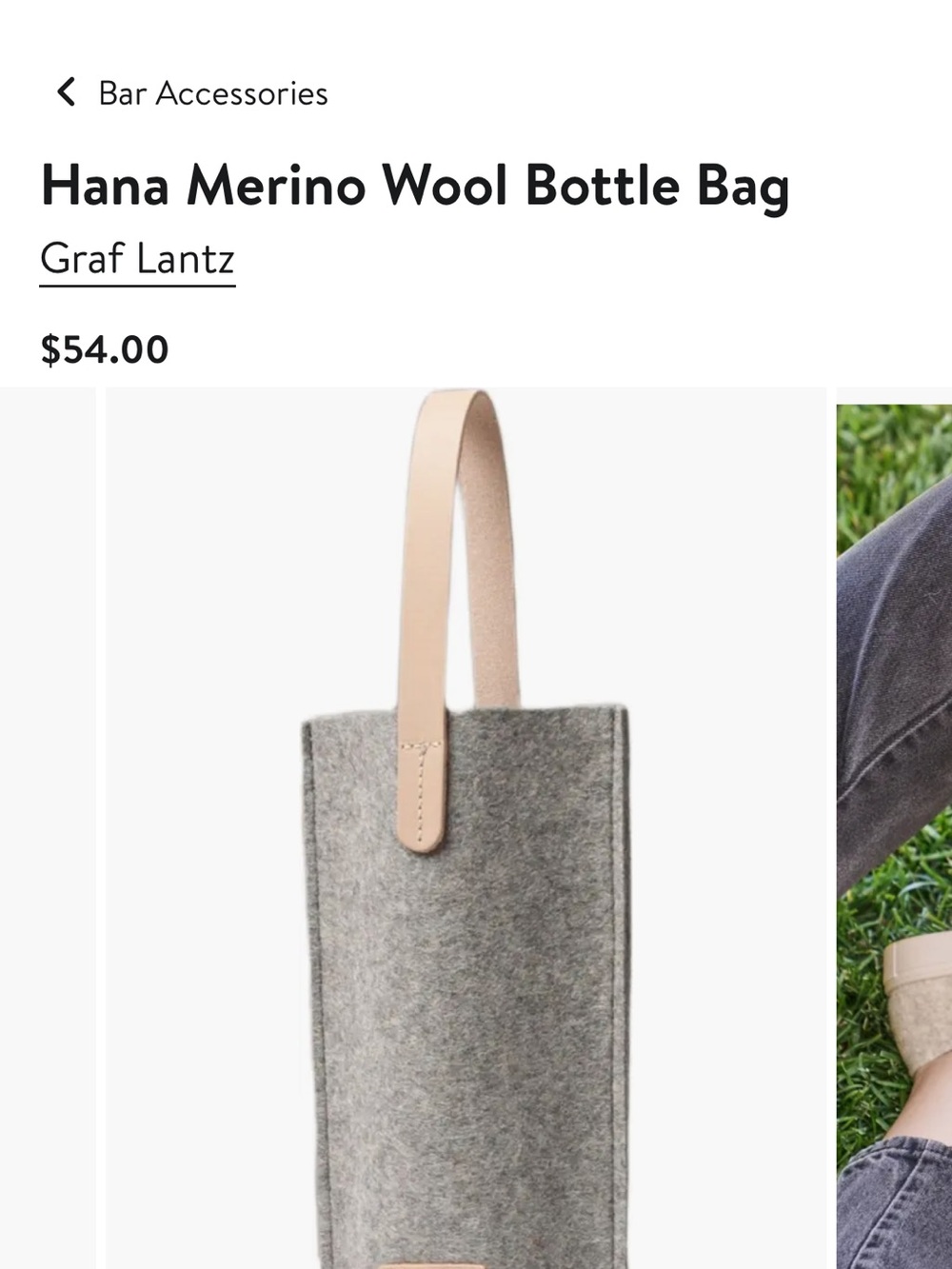 Graf Lantz Gray Merino Wool Bottle Bag with Leather Handle